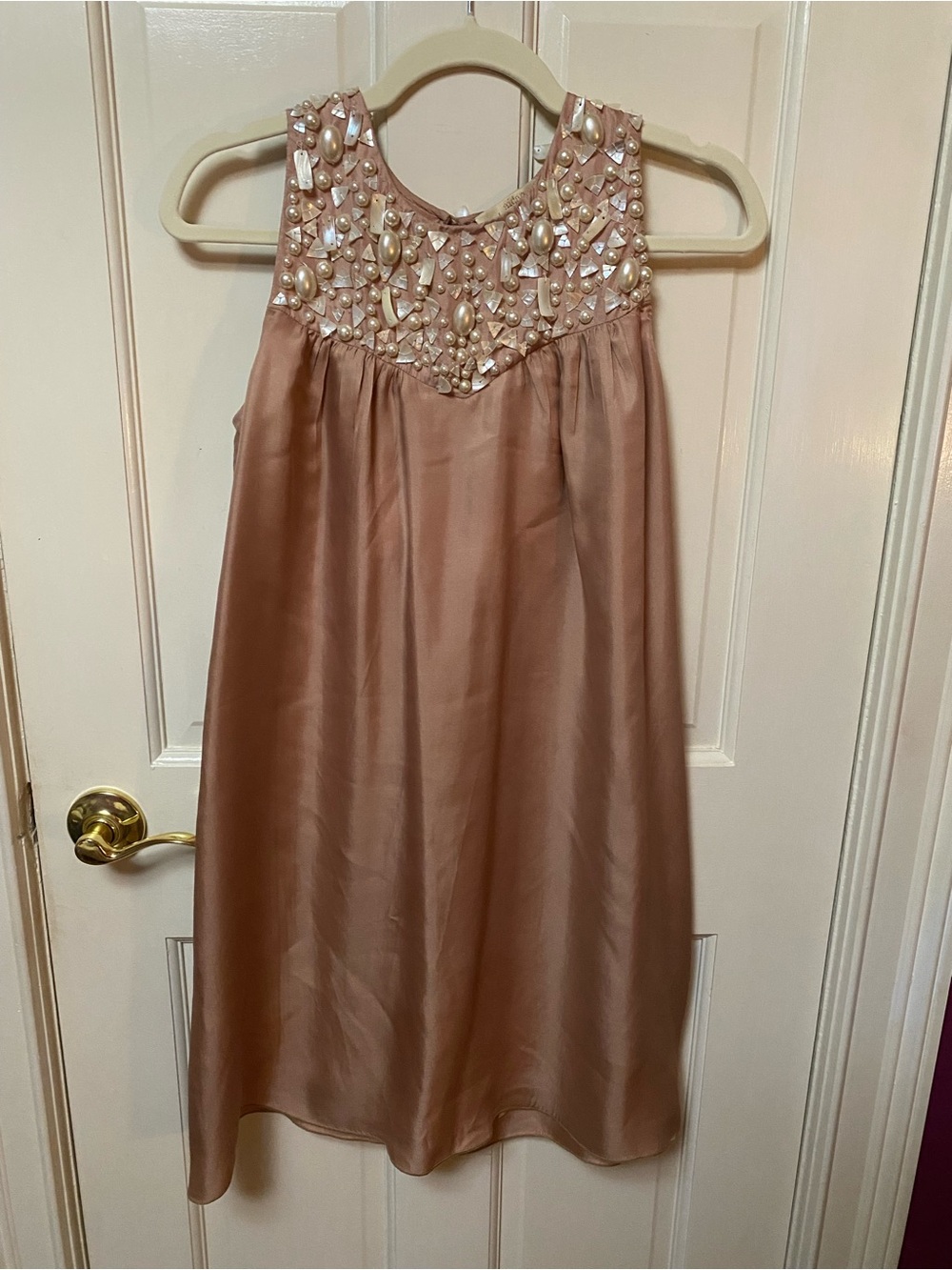 Aidan by Aidan Mattox Rose Blush Satin Dress with Beaded Yoke